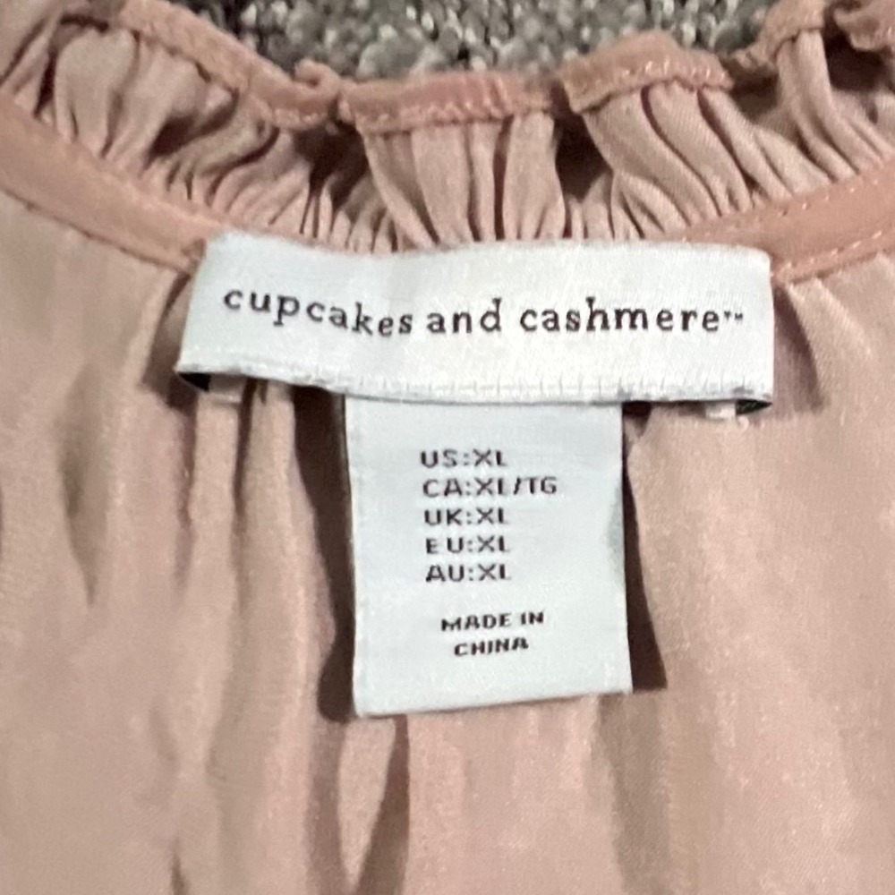 Cupcakes and Cashmere Blouse Womens XL Pink Ruffle Lace Boho Button Front Top - Picture 3 of 8